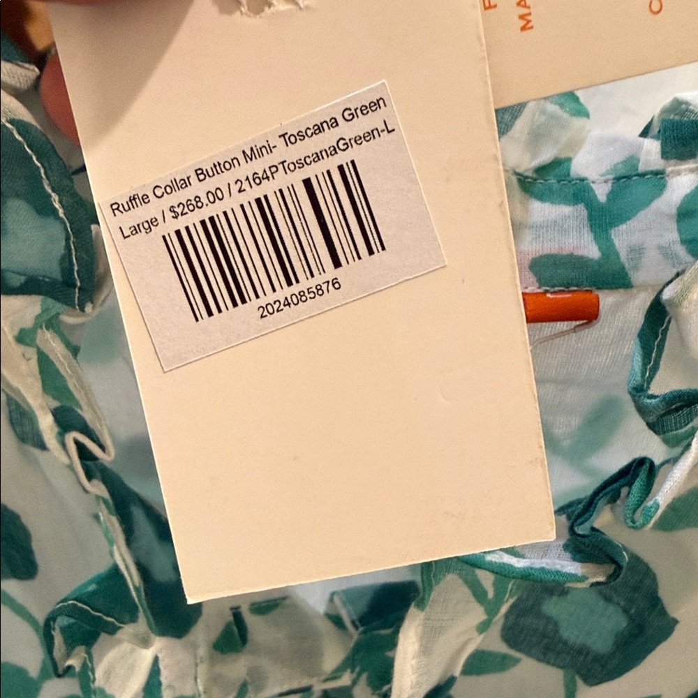 NWT Oliphant Toscana Teal and White Floral Mini Dress Large - Picture 3 of 3